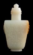 A Chinese jade snuff bottle and stopper: of flattened form,