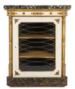 A 19th Century cream painted and gilt decorated, brass mounted low corner display cabinet:,