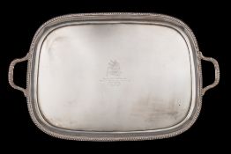 A large George V silver serving tray, maker Harrison Brothers & Howson, Sheffield,