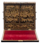 A 19th century Chinese export lacquer writing box: of rectangular outline,