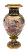 A Vienna baluster vase: the body painted by Wagner with a classical beauty and three cherub