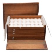 A specimen box containing grand tour type plaster cameos: of famous figures in history,