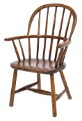 A child's early 19th Century ash and elm stick back Windsor elbow chair:,