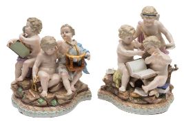 A pair of Meissen allegorical groups: emblematic of Mathematics and Geography modelled after M.V.