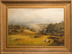 William Eden [1849-1915]- The Village of Lindale, Morecombe Bay; a coastal landscape,