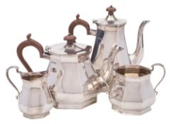 A George VI silver four-piece tea and coffee service, maker Roberts & Belk Ltd, Sheffield,