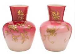 A pair of late 19th century peachblow cased glass vases: in the Webb manner,