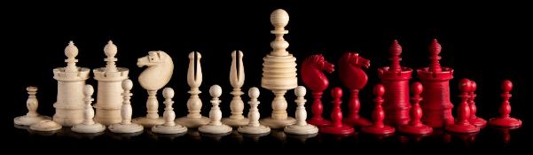 A collection of late 19th /early 20th century ivory chess pieces: from five incomplete sets,