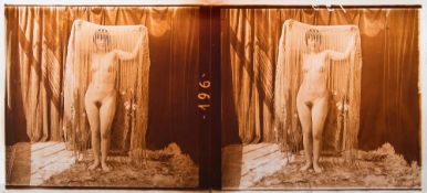 An early 20th century Continental diapositive stereoscope plate of a female nude:,