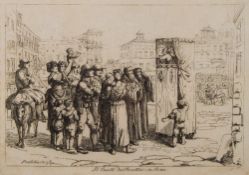 After Bartolomeo Pinelli (1781-1835), 'Il casotto dei Burattini -in Roma 1809':,