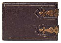 A Victorian brass and leather bound photograph album:, containing sixty carte de visite photographs,