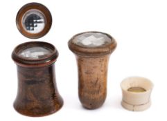 A small ivory kaleidoscope viewer together with two larger treen examples:,