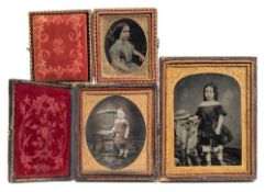 A group of three hand tinted ambrotype portraits of children: photographers unknown,