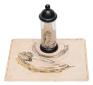 A French anamorphic print of Queen Victoria:, highlighted in colours, inscribed lower right 'Lith,