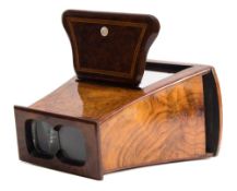 Stereo Viewer : An inlaid walnut Brewster type stereoscope viewer,