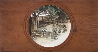 A rare late 19th century diapositive lantern slide of a Javanese (Wayang) Shadow Puppet Theatre
