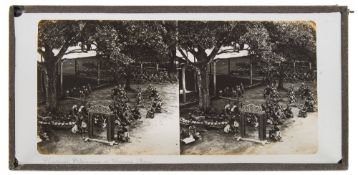 A dispositive stereoscope plate of a Javanese Theatrical performance of Wayang (Shadow Puppets):,