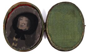 Optical Illusion: a rare mid-eighteenth century tooled morocco hinged case (9 cm at widest point),