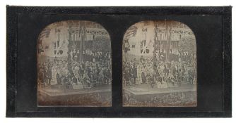 A rare stereoscopic daguerreotype of the Visit of Napoleon III and Empress Eugenie with Queen