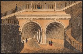 A hand coloured lithograph peep show slide 'Le Tunnel (Londres)':, 14.5 x 9.5 cm.