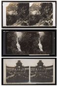 A group of nineteen monochrome stereoscopic diapositive glass slides:,