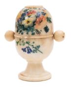 A 19th century alabaster 'Peep egg' viewer:, with painted floral decoration ,
