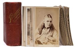 Carte de Visite : A collection of 44 carte de visite photographs in a red morocco book shaped box.