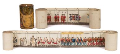 'Panorama of the Coronation of George IV, 19th July 1821':, hand coloured aquatint panorama, approx.