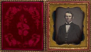 A 1/6th plate daguerreotype portrait of man :, hand tinted,