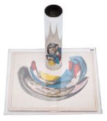 Four late 19th century French handcoloured lithograph anamorphic discs:, comprising a fireman,