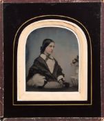 A mid 19th century hand tinted ambrotype portrait of Elizabeth Peel (nee Hanten):,