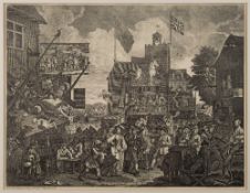 After William Hogarth 'Southwark Fair' monochrome engraving depicting the cacophony of London