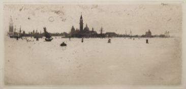 Joseph Pennell [1860-1926]-The Venetian lagoon:etching, 10 x 21cm, f & g.