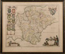 BLAEU, Jan - Devon : hand coloured map, 490 x 390 mm, f & g, c1645.
