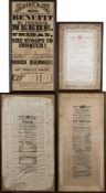 EXETER THEATRE ROYAL : Four Playbills including three printed on satin, f & g, 19th cent.