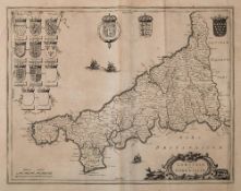 BLAEU, Jan - Cornwall : uncoloured map, 490 x 385 mm, Latin text, c1645.