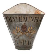 A French galvanized metal grape hod: of traditional tapering design: with painted coat of Arms for