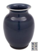A Chinese blue-glazed monochrome vase: of ovoid form with flared rim,