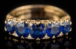 A late 19th century gold and sapphire five-stone,