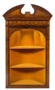 An Edwardian rosewood and marquetry open barrel back corner display cabinet:,