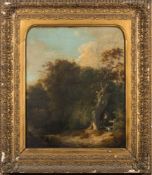 Follower of Thomas Gainsborough [18th Century]- Man and dog at a wooded stile,:- oil on canvas 52.