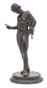 A late 19th century Neopolitan bronze figure of Narcissus: after the Antique, overall height 37 cm.