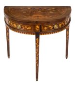 An early 19th Century Dutch mahogany and floral marquetry side table:, of D-shaped outline,