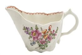 A Lowestoft 'Chelsea ewer' cream jug: spirally moulded with acanthus leaves from the base,