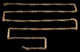A 9ct gold lozenge-shaped link chain: on bolt ring clasp with Birmingham assay marks,