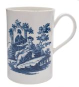A First Period Worcester porcelain tankard: of cylindrical form with grooved strap handle,
