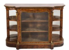 A Victorian burr walnut, banded, inlaid and gilt metal mounted credenza:,