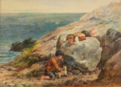 James Drummond [1816-1877]- Boys and pet dog crabbing beneath rocks,