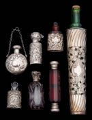 A late Victorian green glass and silver scent bottle, maker Arthur Willmore Pennington, Birmingham,
