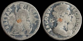 James II, a tin farthing: 1687 (1).